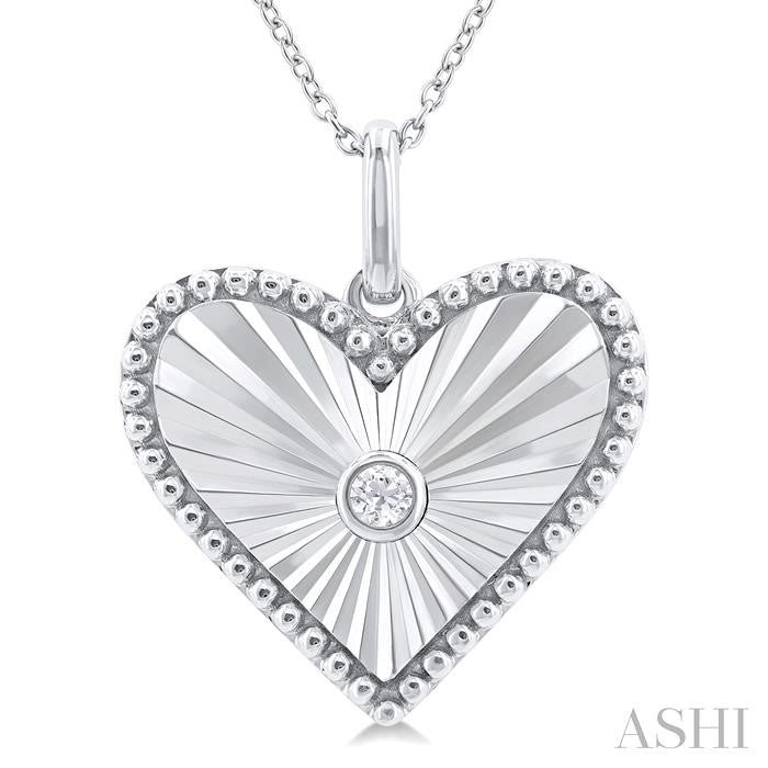1/20 Ctw Heart fluted medallion Round Cut Diamond Pendant With Chain in Sterling Silver