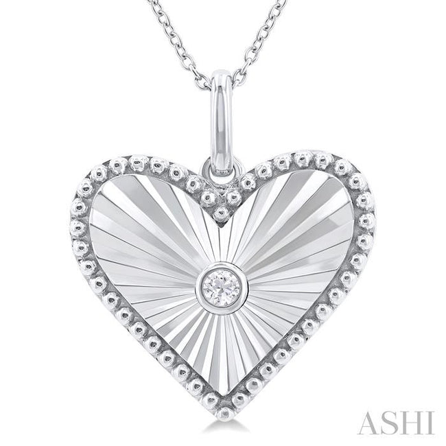 1/20 Ctw Heart fluted medallion Round Cut Diamond Pendant With Chain in Sterling Silver