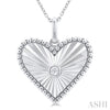 1/20 Ctw Heart fluted medallion Round Cut Diamond Pendant With Chain in Sterling Silver