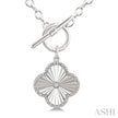 1/10 Ctw Clover Fluted Toggle Round Cut Diamond Fashion Necklace in Sterling Silver