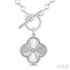 1/10 Ctw Clover Fluted Toggle Round Cut Diamond Fashion Necklace in Sterling Silver