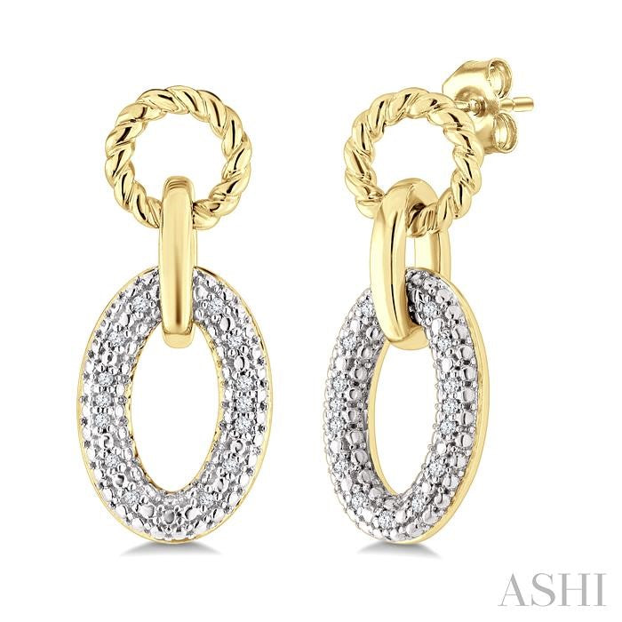 1/10 Ctw Oval Shaped Open Window Link Single Cut Diamond Earring in Yellow Gold Vermeil