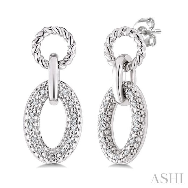 1/10 Ctw Single Cut Diamond Bold Oval Shape Rope Link Earrings in Sterling Silver