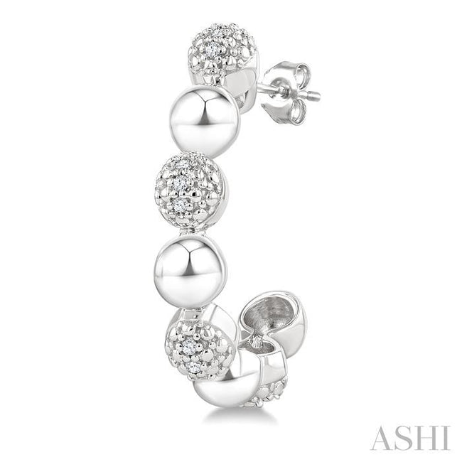 1/10 Ctw Bold Bead Design Single Cut Diamond Fashion Half Hoop Earrings in Sterling Silver
