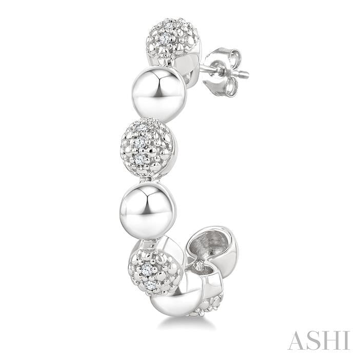 1/10 Ctw Bold Bead Design Single Cut Diamond Fashion Half Hoop Earrings in Sterling Silver