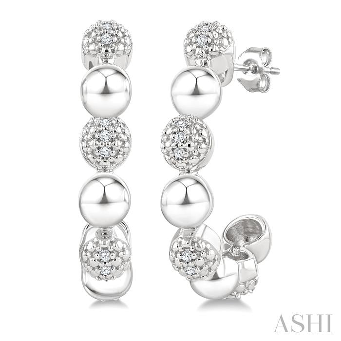 1/10 Ctw Bold Bead Design Single Cut Diamond Fashion Half Hoop Earrings in Sterling Silver