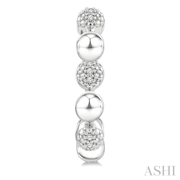 1/10 Ctw Bold Bead Design Single Cut Diamond Fashion Half Hoop Earrings in Sterling Silver