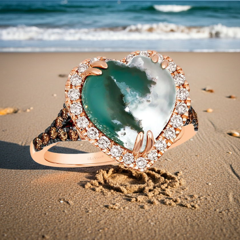 Shimmering LeVian Heart Peacock Aquaprase Chocolate Diamond Ring