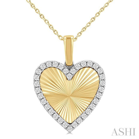 1/4ct Fluted Texture Diamond Fashion Heart Pendant in 14K Yellow and White Gold