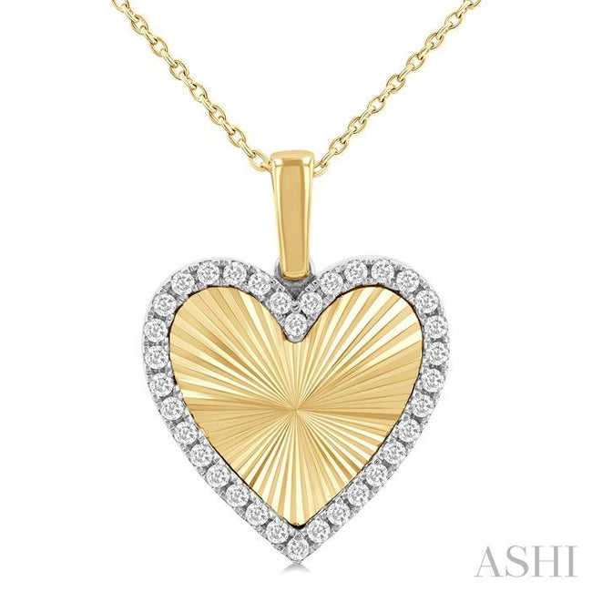 1/4ct Fluted Texture Diamond Fashion Heart Pendant in 14K Yellow and White Gold