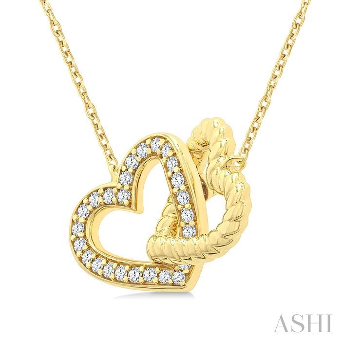 1/6ct Round Cut Diamond Interlocked Heart Fashion Pendant in 10K Yellow Gold