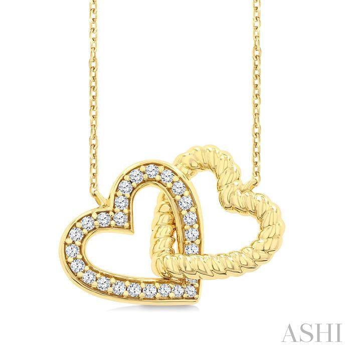 1/6ct Round Cut Diamond Interlocked Heart Fashion Pendant in 10K Yellow Gold