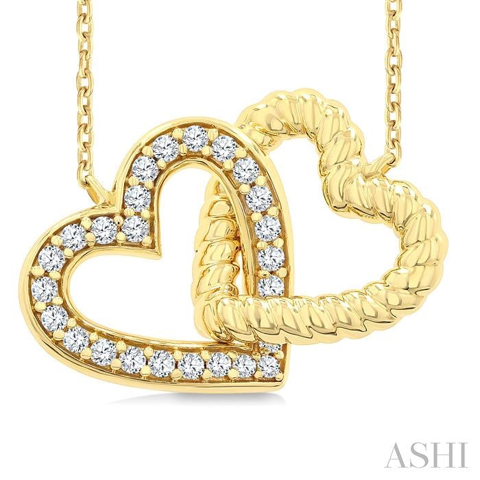 1/6ct Round Cut Diamond Interlocked Heart Fashion Pendant in 10K Yellow Gold