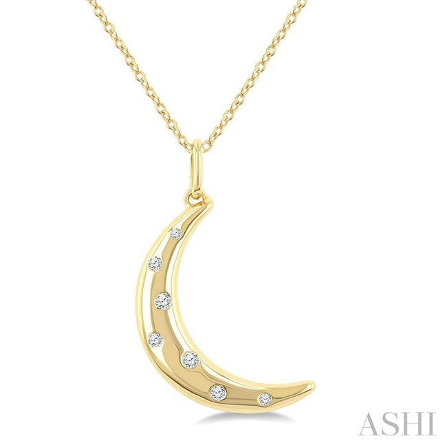 1/20ct Diamond Flush Set Moon Mosaic Pendant in 10K Yellow Gold