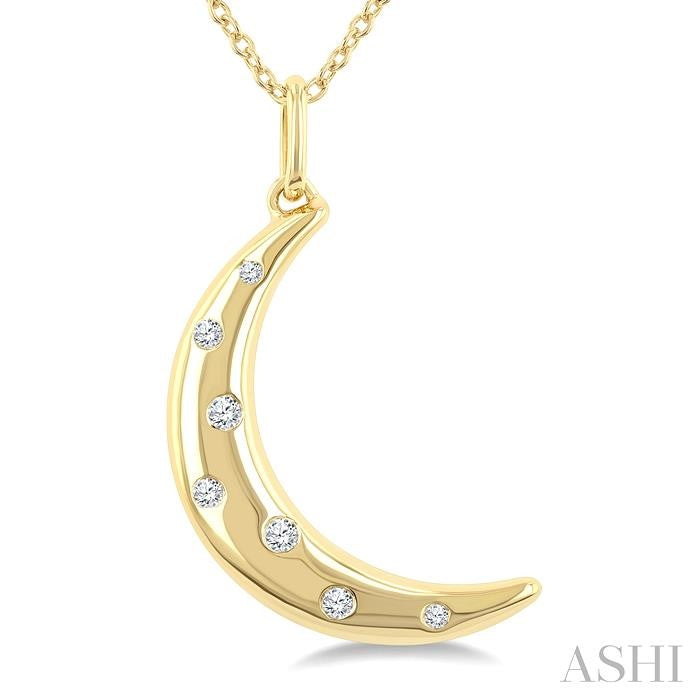 1/20ct Diamond Flush Set Moon Mosaic Pendant in 10K Yellow Gold