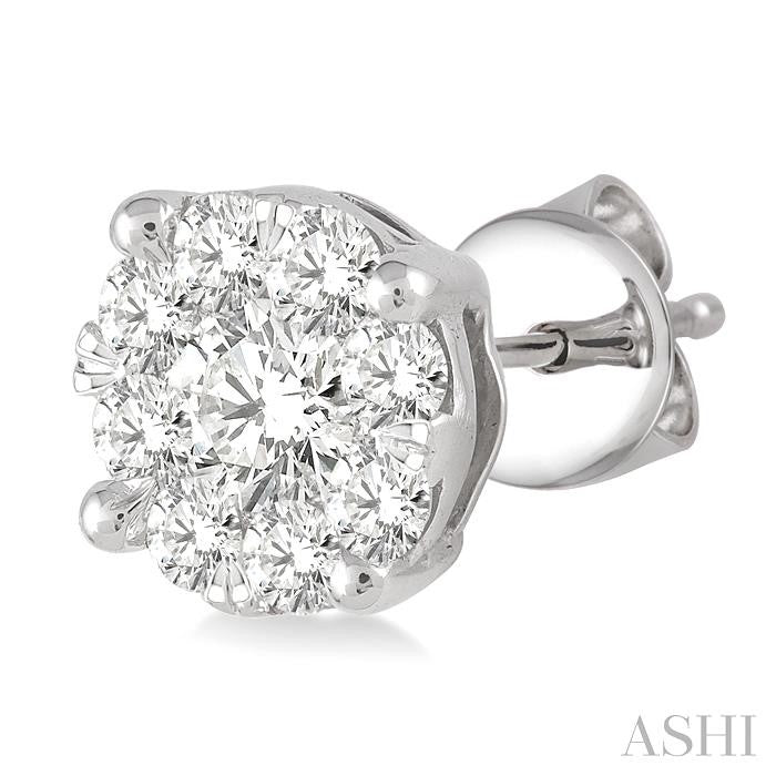 1 Ct Round Cut Lovebright Diamond Stud Earrings in 14K White Gold