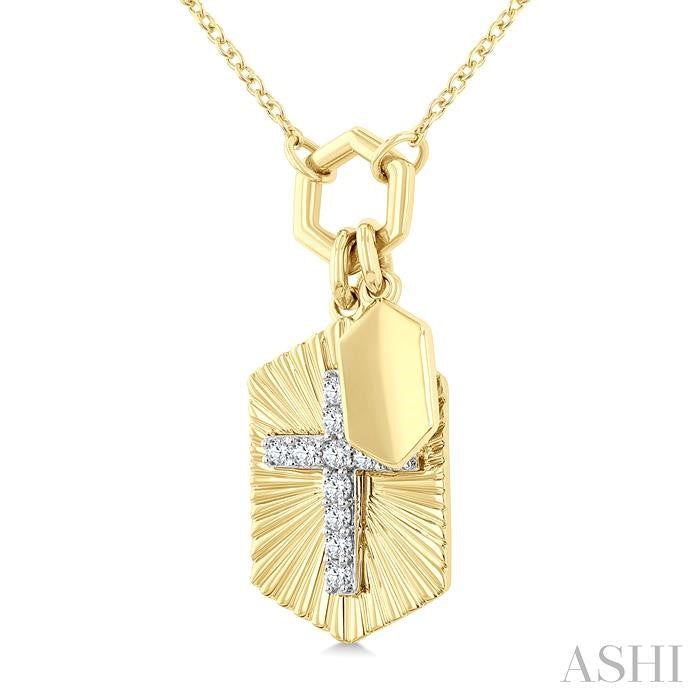 Fluted Cross Charm 1/8ct Diamond Fashion Pendant in 10K Gold