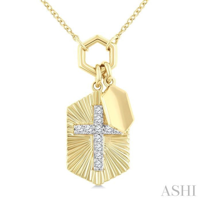 Fluted Cross Charm 1/8ct Diamond Fashion Pendant in 10K Gold