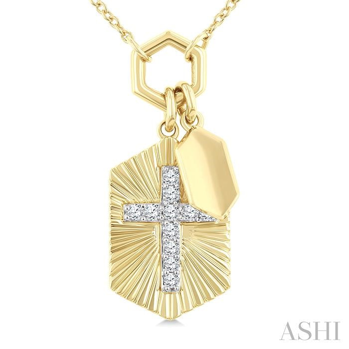 Fluted Cross Charm 1/8ct Diamond Fashion Pendant in 10K Gold