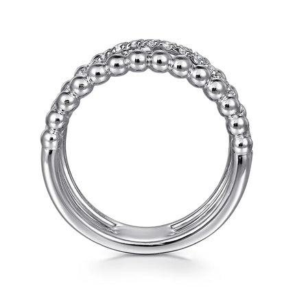 Sterling Silver White Sapphire Bujukan Criss Cross Ladies Ring