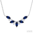 Sapphire and Baguette Cut Diamond Precious Gemstone Necklace in 14K White Gold
