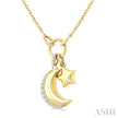 Crescent Moon & Star Charm 1/8ct Diamond Fashion Pendant 10K Yellow Gold