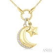 Crescent Moon & Star Charm 1/8ct Diamond Fashion Pendant 10K Yellow Gold