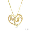 Lovely MOM 1/20ct Diamond Heart Pendant With Chain in 10K Yellow Gold
