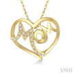 Lovely MOM 1/20ct Diamond Heart Pendant With Chain in 10K Yellow Gold