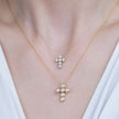 Round Cut Diamond 6-Stone Bezel Set Cross Pendant With Chain in 14K White Gold