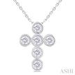 Round Cut Diamond 6-Stone Bezel Set Cross Pendant With Chain in 14K White Gold