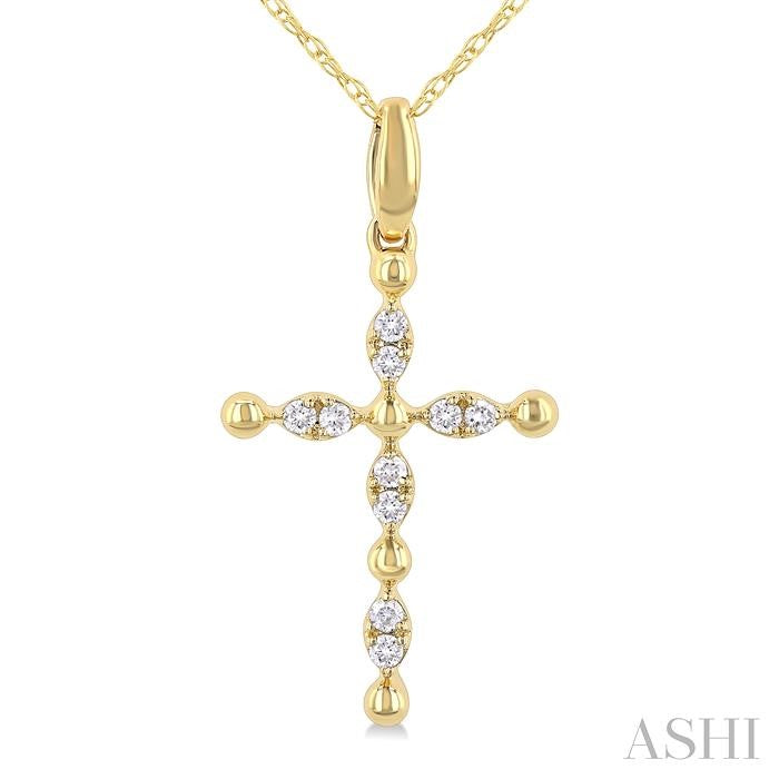 Yellow Gold Marquise and Ball Bead Motif Round Cut Diamond Cross