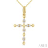Yellow Gold Marquise and Ball Bead Motif Round Cut Diamond Cross
