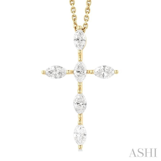 .75ctw Marquise Shape 6 Stone Cross Diamond Pendant