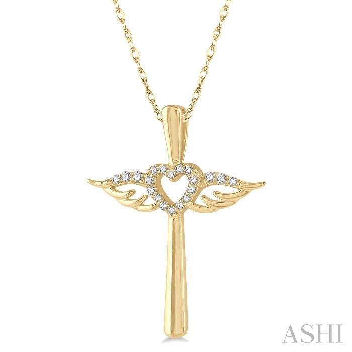 Soft Heavenly Heart Cross with Diamond Accents in 10K Gold