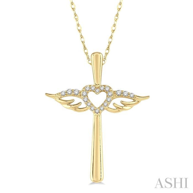 Soft Heavenly Heart Cross with Diamond Accents in 10K Gold