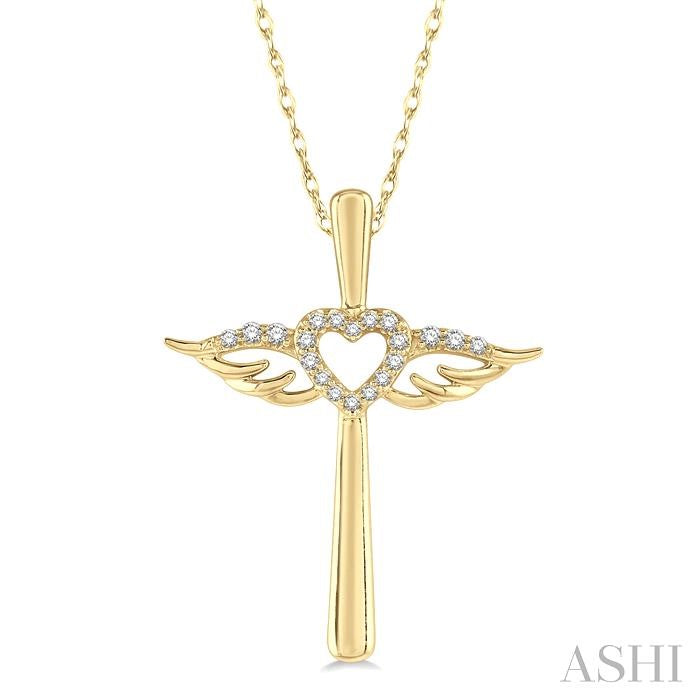 Soft Heavenly Heart Cross with Diamond Accents in 10K Gold