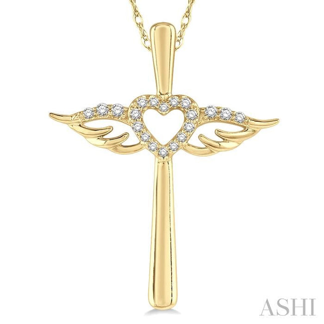 Soft Heavenly Heart Cross with Diamond Accents in 10K Gold