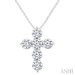 Radiant Round Cut Diamond Cross 6-Stone Pendant in 14K White Gold