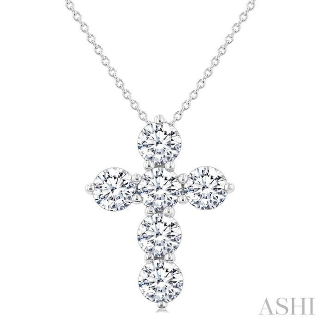 Radiant Round Cut Diamond Cross 6-Stone Pendant in 14K White Gold