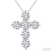 Radiant Round Cut Diamond Cross 6-Stone Pendant in 14K White Gold