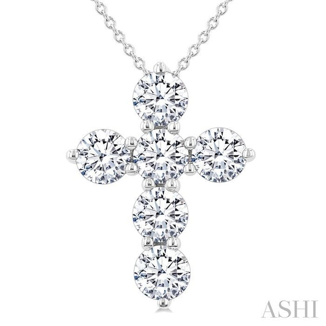 Radiant Round Cut Diamond Cross 6-Stone Pendant in 14K White Gold