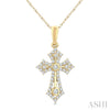 Vintage Inspired Ornate Diamond Cross Pendant in 10K Gold