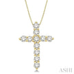 Elegant Round Cut Diamond Cross Pendant in 14K Yellow Gold