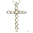 Elegant Round Cut Diamond Cross Pendant in 14K Yellow Gold