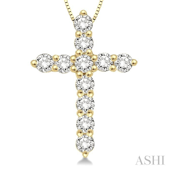 Elegant Round Cut Diamond Cross Pendant in 14K Yellow Gold