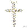 Elegant Round Cut Diamond Cross Pendant in 14K Yellow Gold