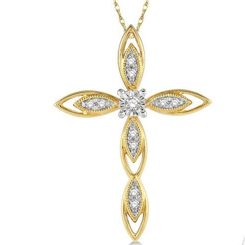 Marquise Cross Round Cut Diamond Pendant With Chain