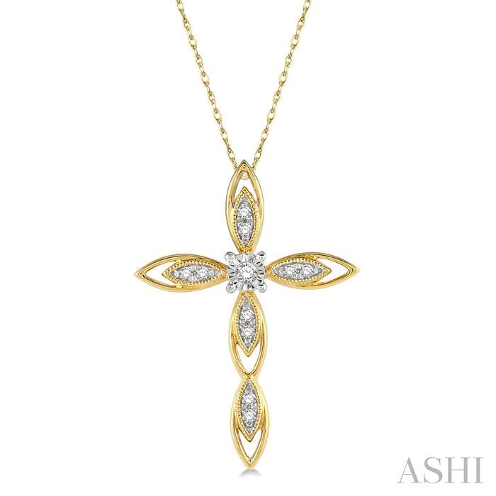 Marquise Cross Round Cut Diamond Pendant With Chain