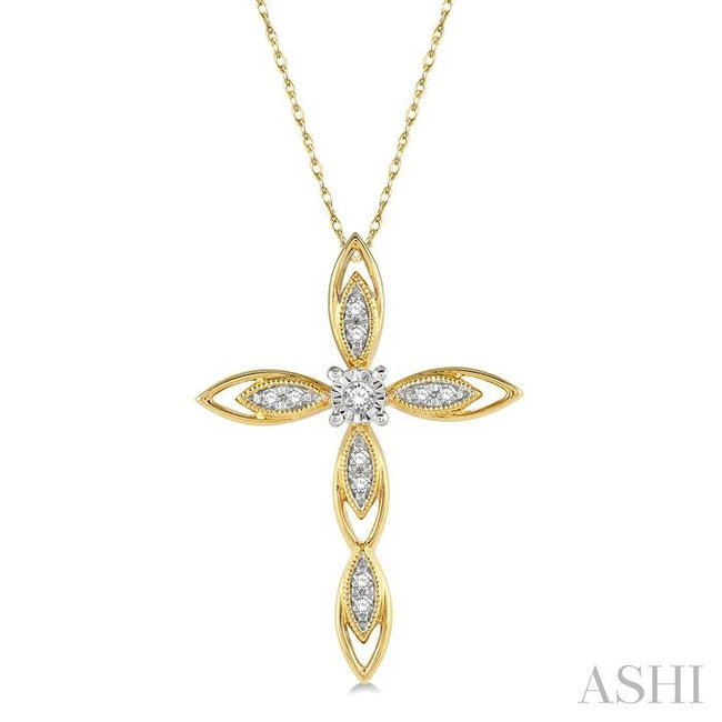 Marquise Cross Round Cut Diamond Pendant With Chain